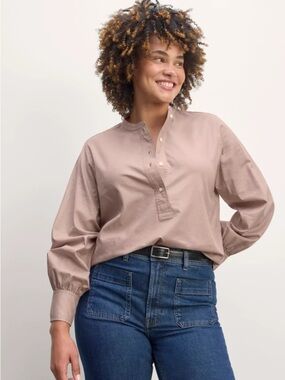 New Everlane THE HENLEY SHIRT IN SILKY COTTON in Dusty Rose Size 2